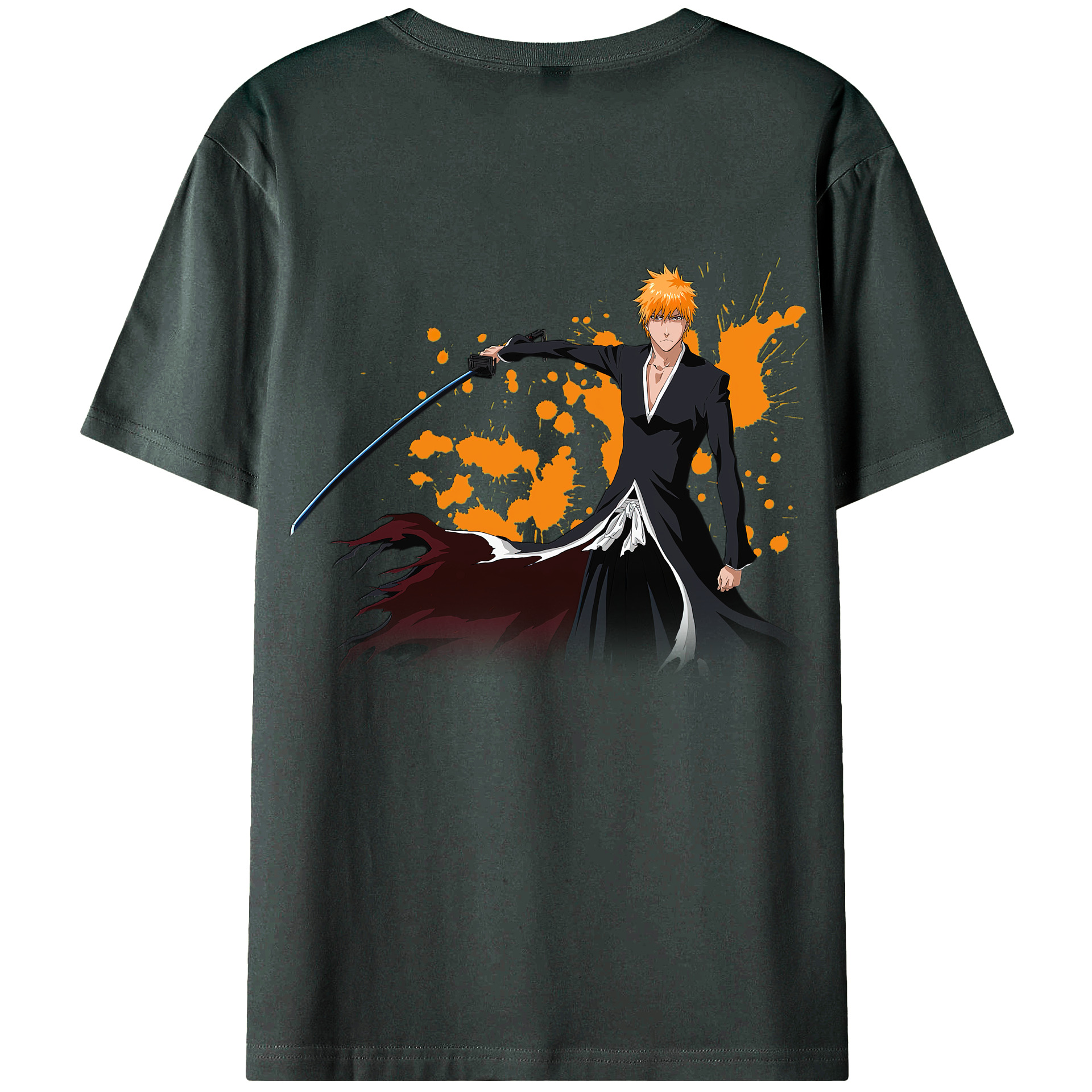 （画像用） ブリーチ 黒崎一護（くろさき いちご）BLEACH Kurosaki Ichigo 綿100％ メンズ半袖Tシャツ（バックプリント） 通気性